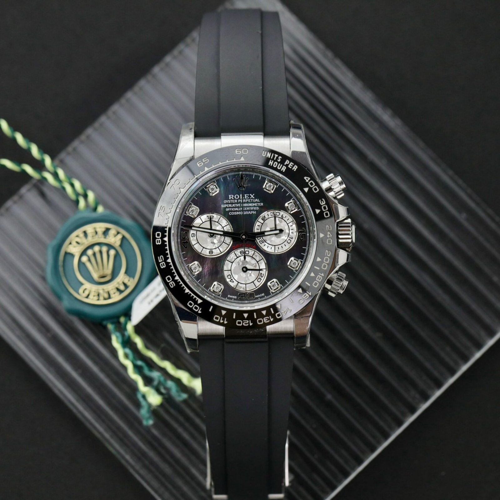 1750588056-30-1-1.jpg Rolex Daytona 904L Steel Dark MOP Dial With Diamonds 40mm Oysterflex Super Clone - 图片 1