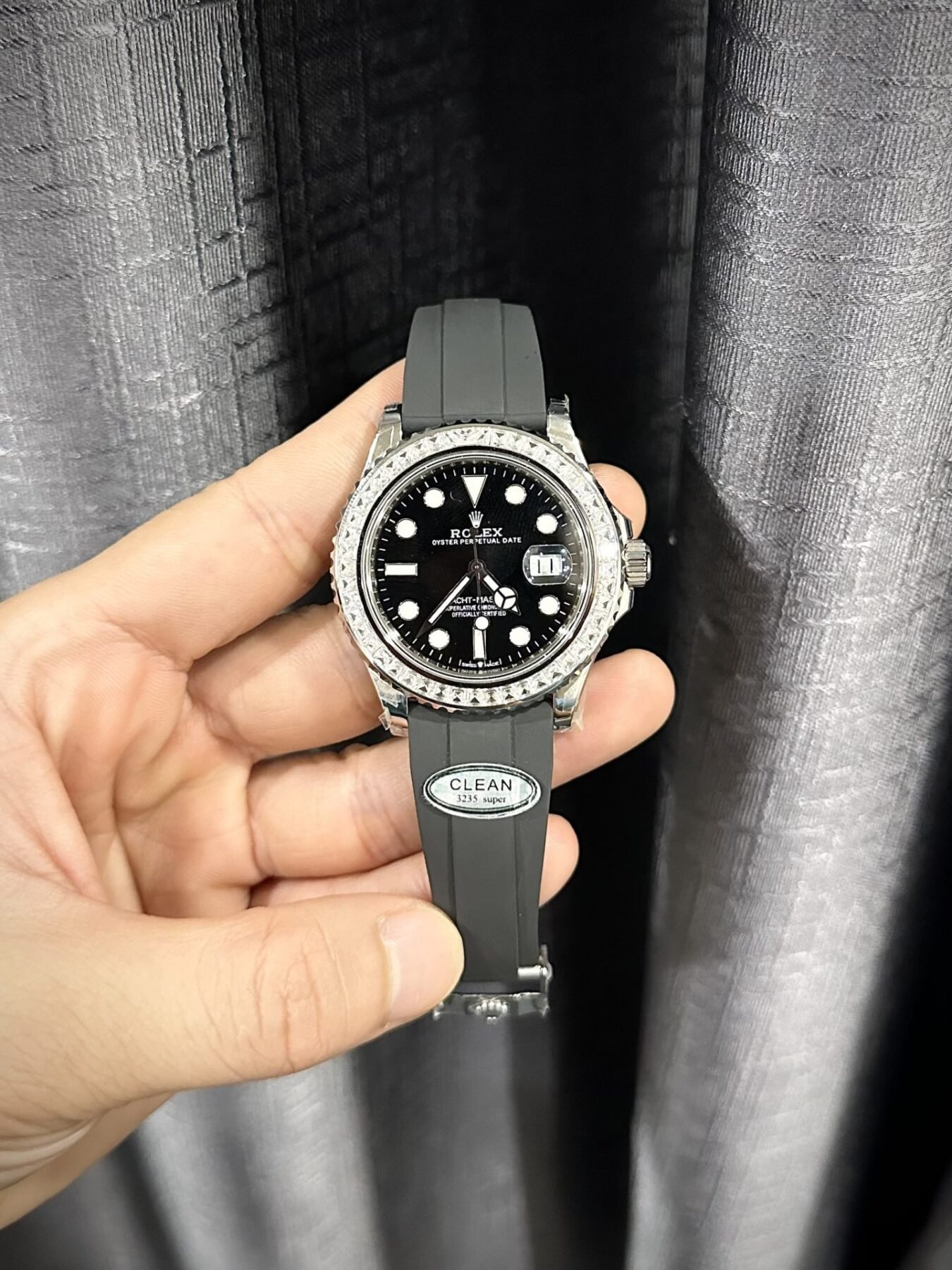 1750588065-34.jpg Rolex Yacht-Master 904L Steel Black Dial With Diamonds 40mm Oysterflex Super Clone - 图片 1