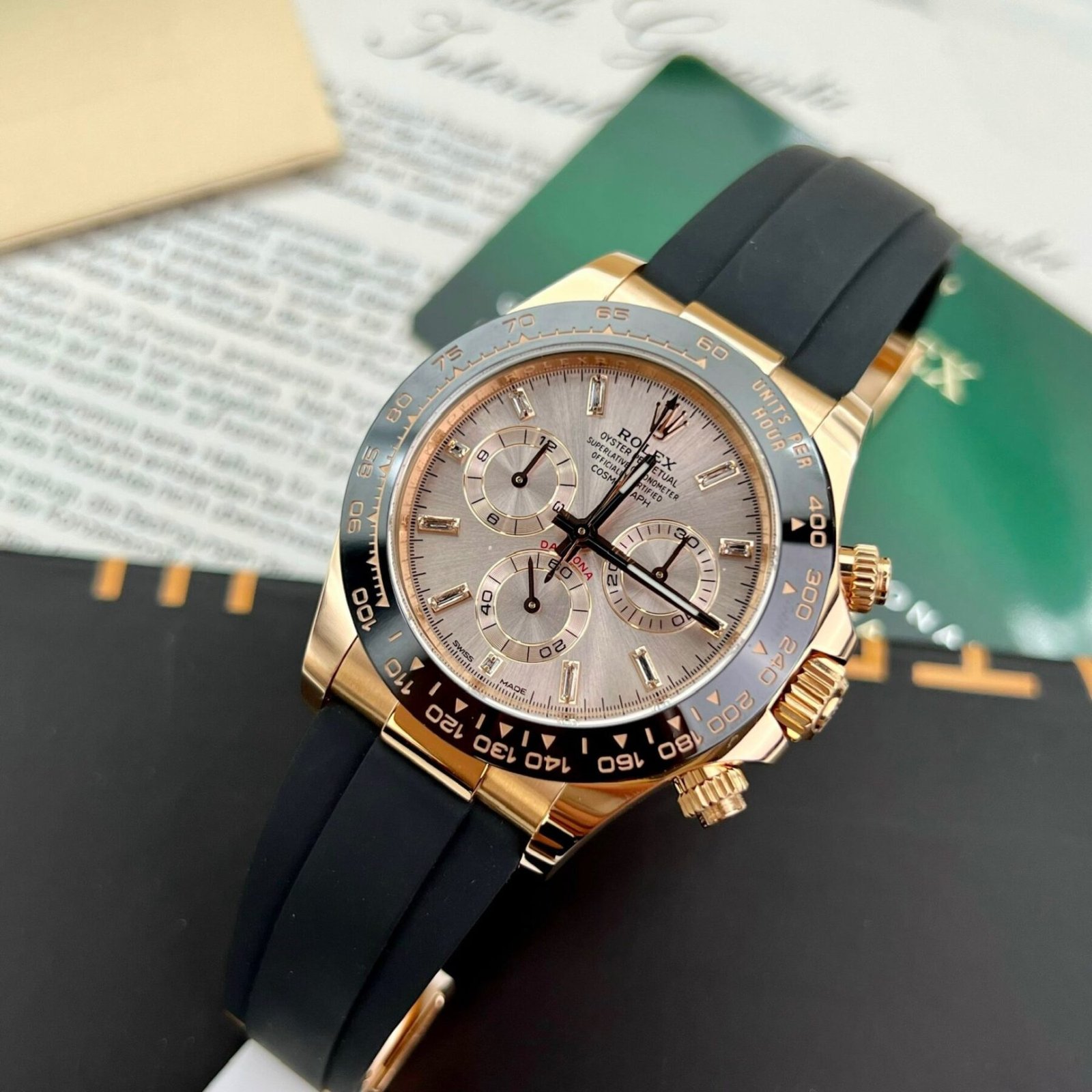 1750588072-36-1.jpg Rolex Daytona 116515LN YG Plated Pink Dial CZ Diamonds 40mm Oysterflex Super Clone - 图片 1