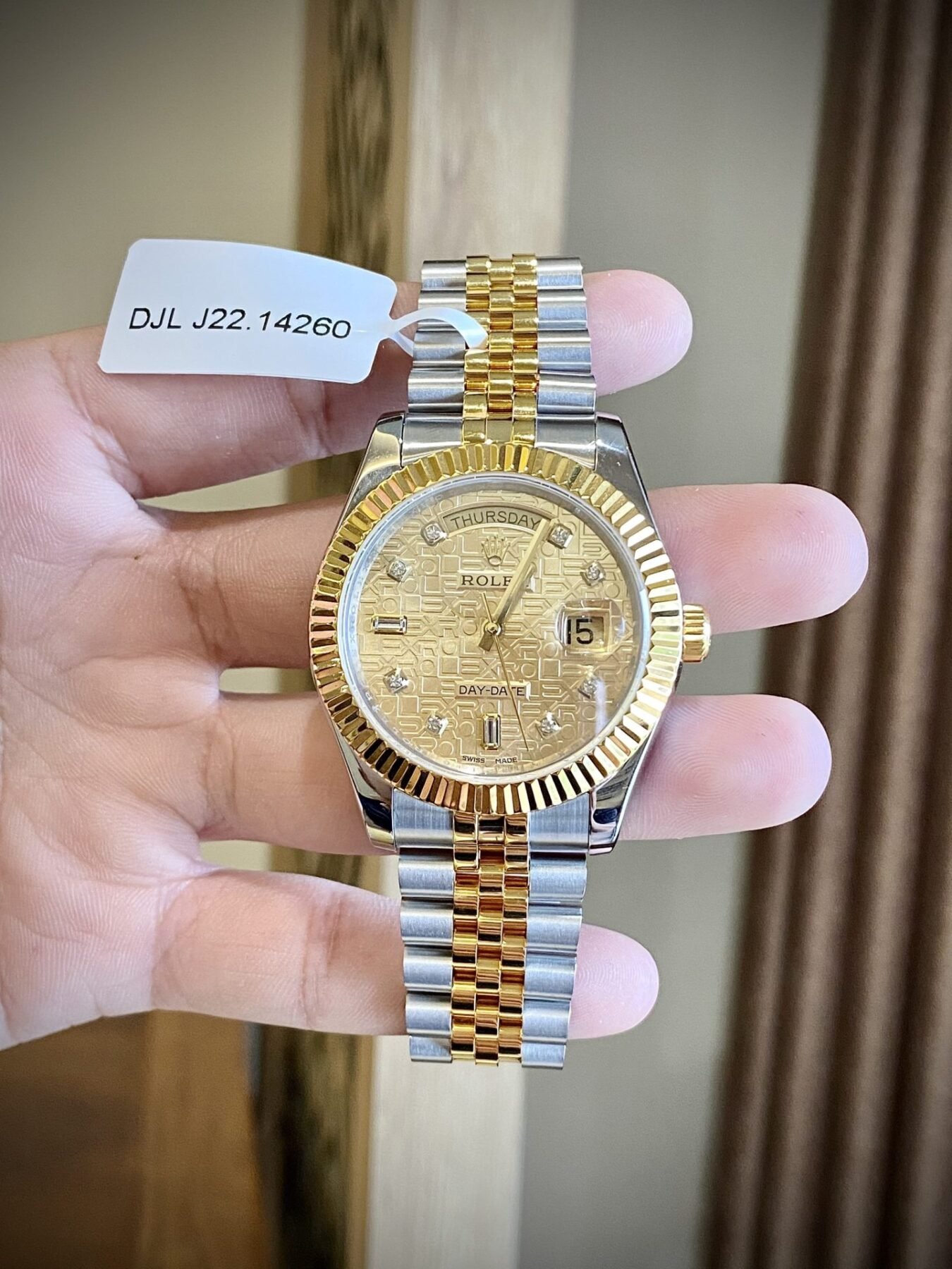 1750588205-89.jpg Rolex Day-Date SS/YG Plated Champagne Dial CZ Diamonds 40mm Jub Super Clone - 图片 1