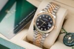 Rolex Datejust SS/RG Plated Black Dial CZ Diamonds 36mm Jub Super Clone
