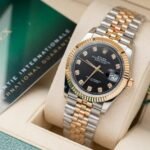 Rolex Datejust SS/RG Plated Black Dial CZ Diamonds 36mm Jub Super Clone