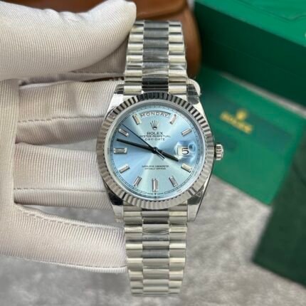 Rolex Day-Date 228236 904L Steel Ice Blue Dial CZ Diamonds 40mm Super Clone