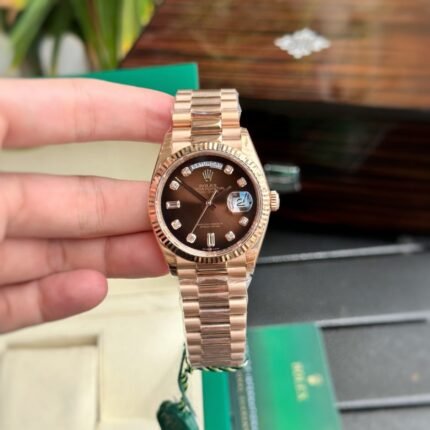 Rolex Day-Date RG Plated Chocolate Dial Diamonds 36mm Replica
