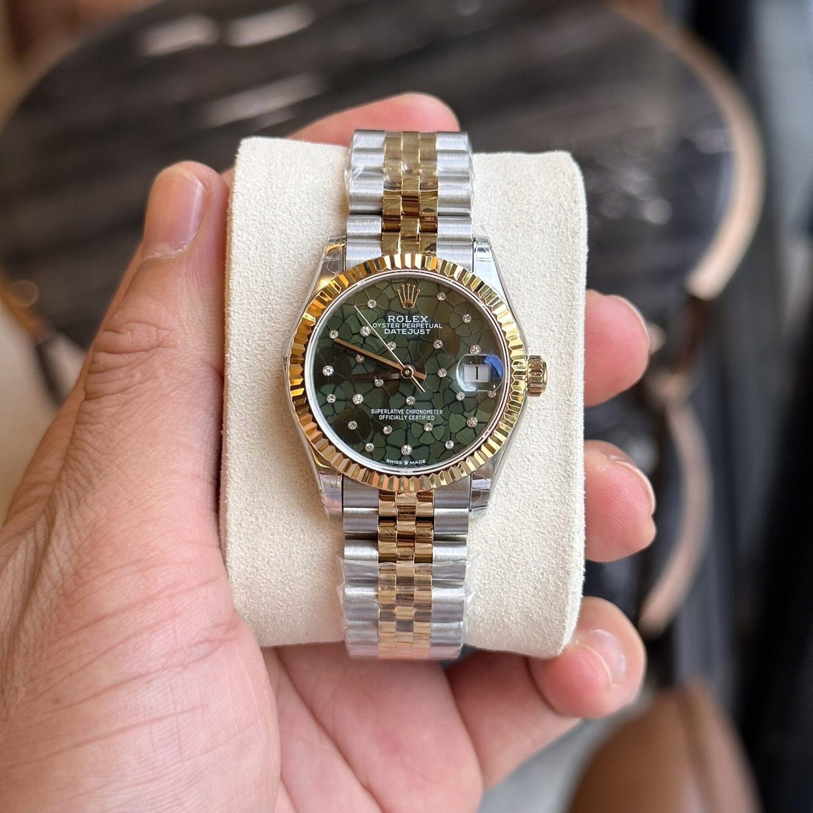 1750588703-280.jpg Rolex Datejust SS/YG Plated Green Dial CZ Diamonds 31mm Jub AAA Replica - 图片 1