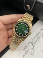 Rolex Day-Date YG Plated Green Dial CZ Diamonds 36mm EWF Replica - 图片 3