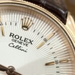 Rolex Cellini 50525 RG Plated White Dial 39mm Brown Leather AAA Replica - 图片 6