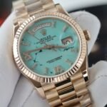 Rolex Day-Date 128238 RG Plated Turquoise Blue Dial CZ Diamonds 36mm Super Clone - 图片 4