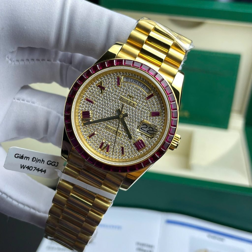 1750589072-429-1.jpg Rolex Day-Date YG Plated Gem-set Bezel Diamond Dial 40mm Super Clone - 图片 1