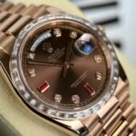 Rolex Day-Date RG Plated Chocolate Dial Baguette Diamond 36mm Super Clone - 图片 3