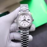 Rolex Day-Date 904L Steel Meteorite Dial Baguette Diamond 40mm Super Clone