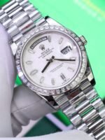 Rolex Day-Date 904L Steel Meteorite Dial Baguette Diamond 40mm Super Clone - 图片 5
