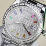 Rolex Day-Date 904L Steel Rainbow Pave Diamond Dial 40mm Super Clone - 图片 4