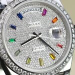 Rolex Day-Date 904L Steel Rainbow Pave Diamond Dial 40mm Super Clone - 图片 6