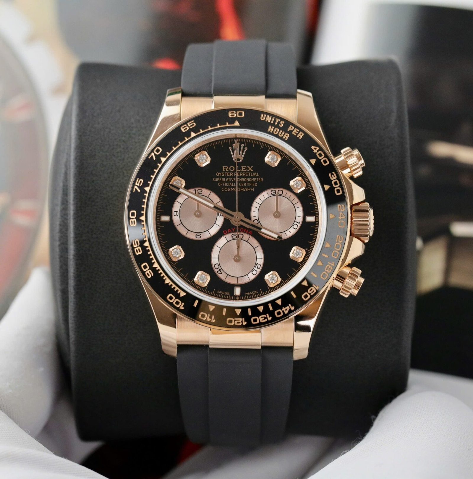 1750589344-523-2.jpg Rolex Daytona 126515 RG Plated Black Dial CZ Diamonds 40mm Oysterflex Super Clone - 图片 1