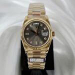 Rolex Day-Date 128238 YG Plated Grey Dial CZ Diamonds 36mm Super Clone