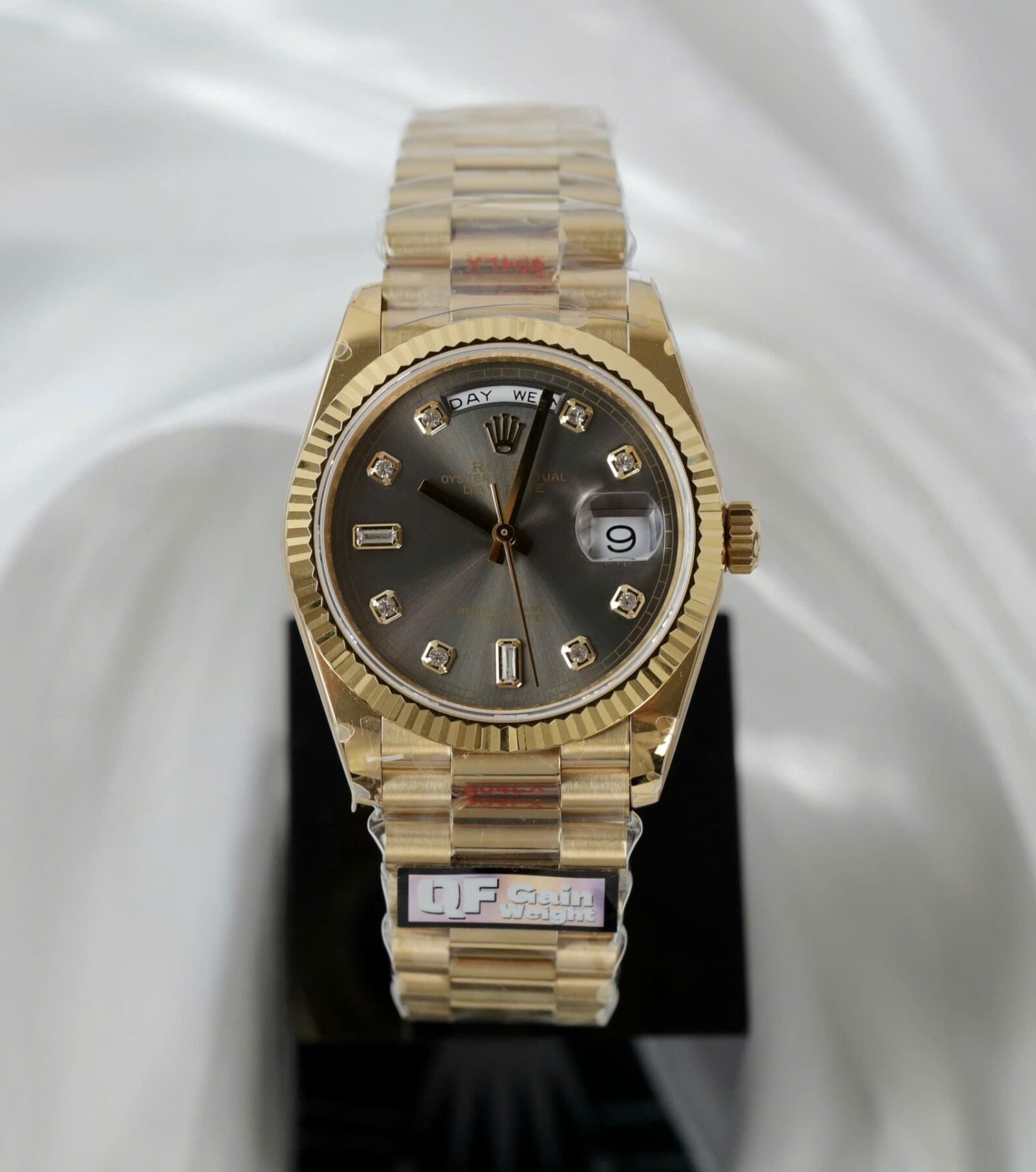1750589466-563.jpg Rolex Day-Date 128238 YG Plated Grey Dial CZ Diamonds 36mm Super Clone - 图片 1