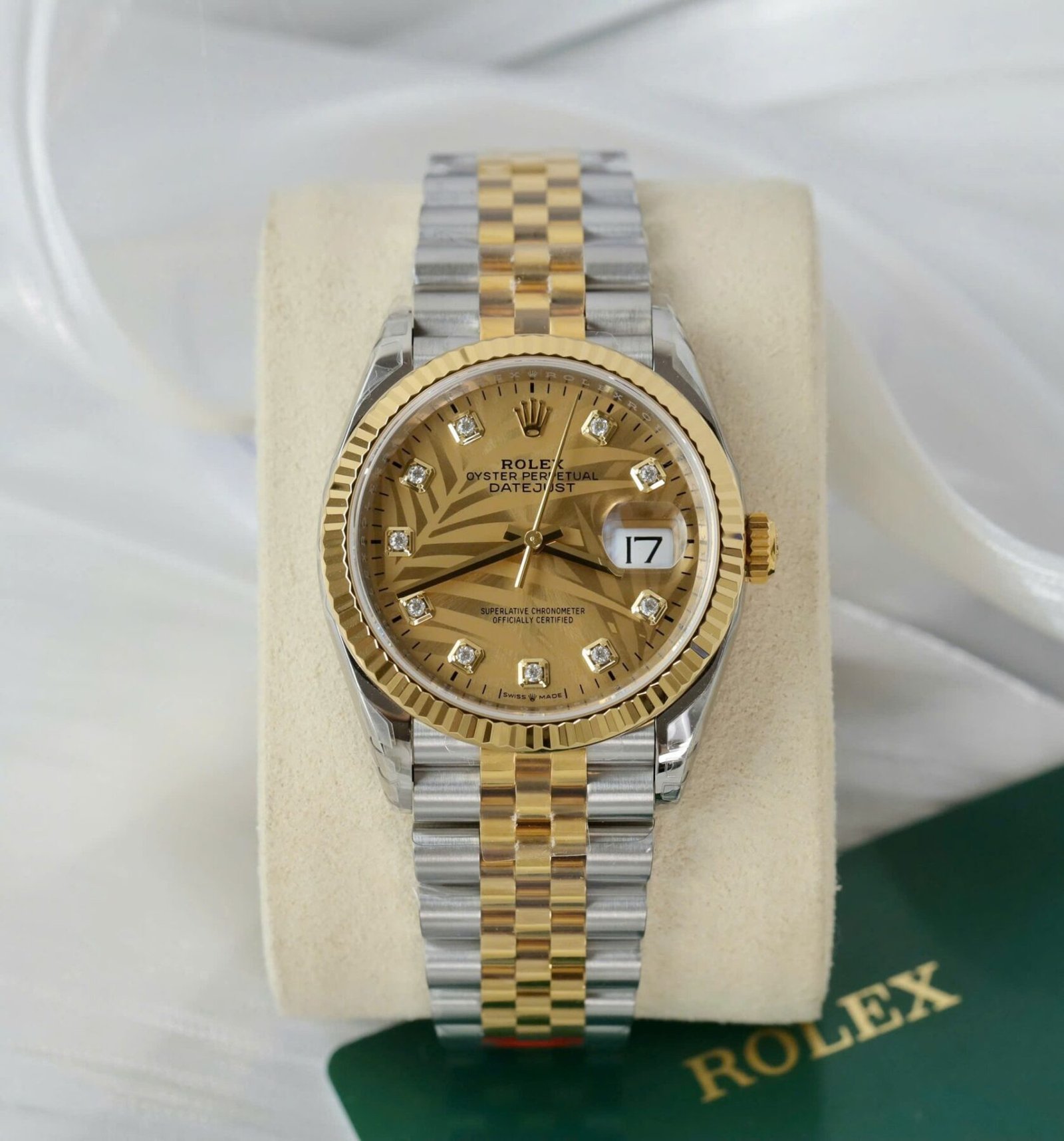 1750589473-565.jpg Rolex Datejust 126233 SS/YG Plated Gold Palm Dial CZ Diamonds 36mm Jub Super Clone - 图片 1