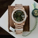 Rolex Day-Date RG Plated Green Dial Baguette Diamond 40mm Super Clone