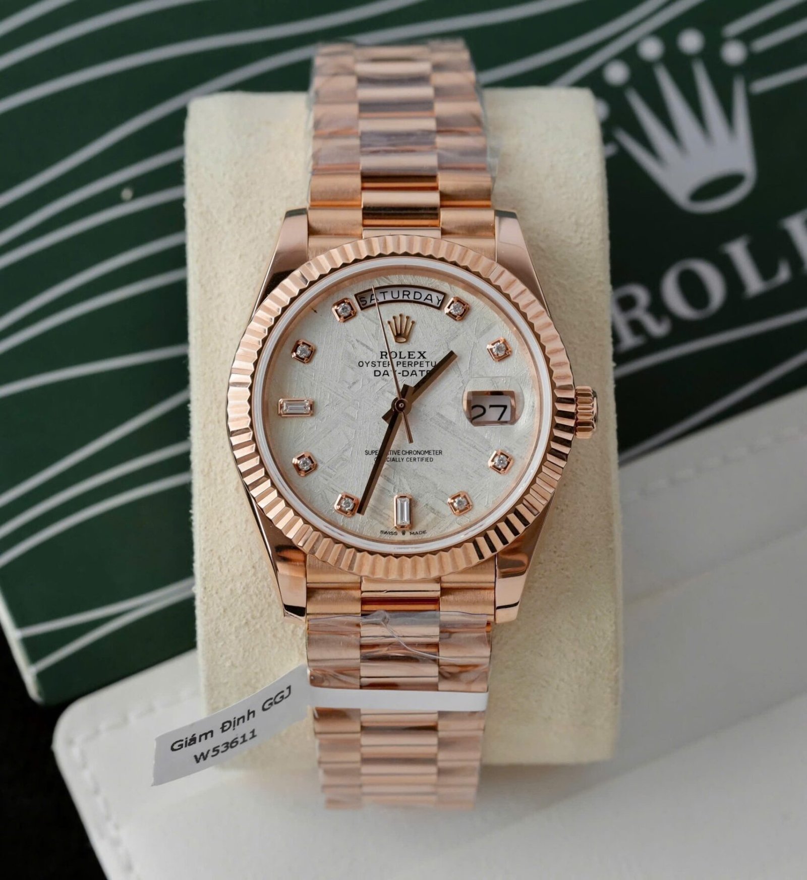 1750589516-579-2.jpg Rolex Day-Date RG Plated Meteorite Dial With Diamonds 40mm Super Clone - 图片 1