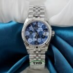 Rolex Datejust 316L Steel Flower Blue Dial CZ Diamonds 31mm Jub THBF Replica
